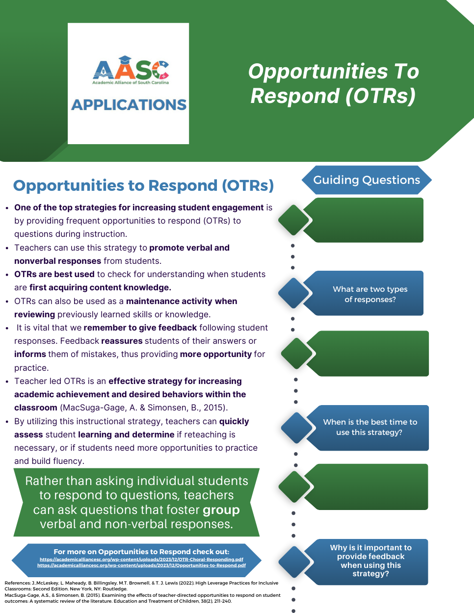 This is an Image of the PDF document titled Opportunities to Respond that can be found on the resources page.